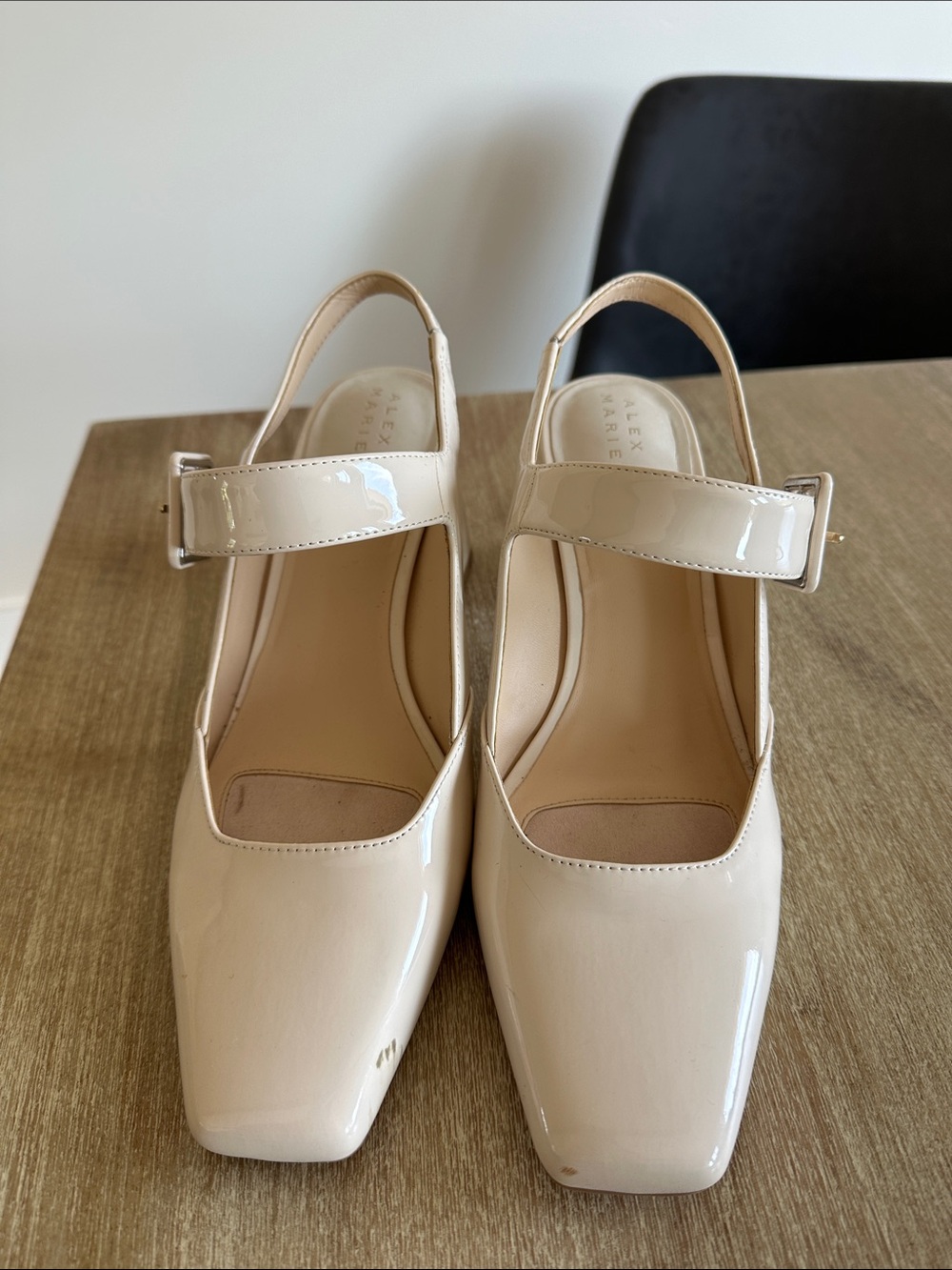 Alex Marie Patent Leather Mary Jane Slingback Mules in Nude